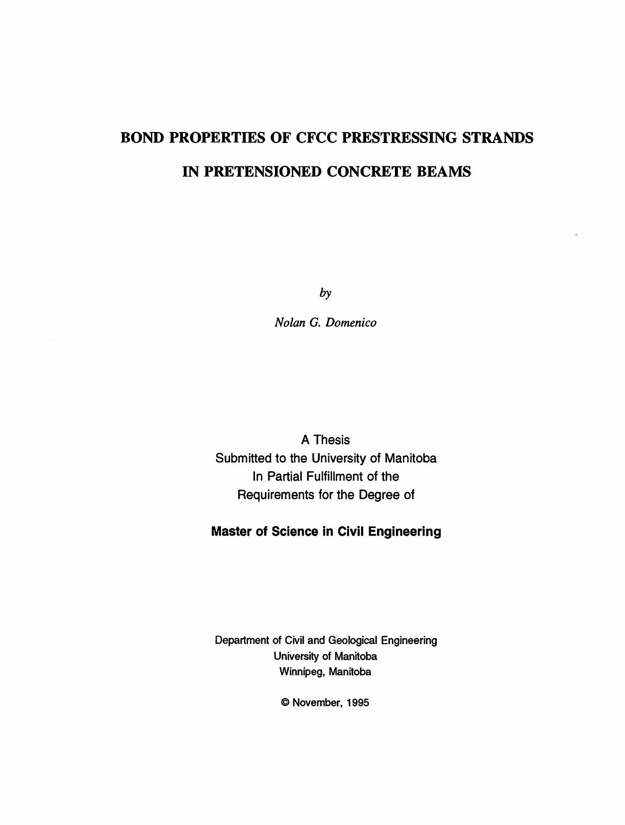 Thesis- MSc-Bond Properties of CFCC Prestressing