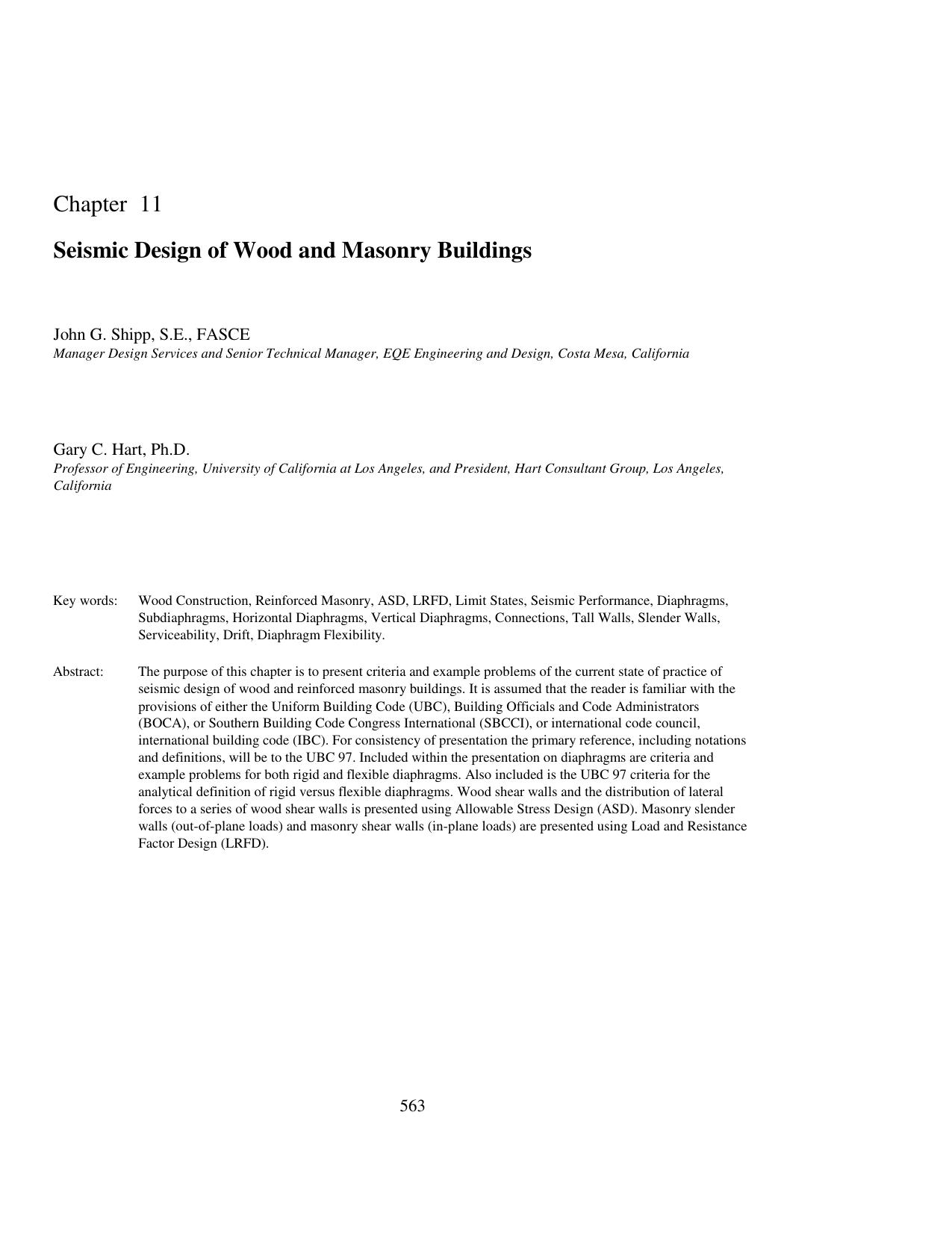 Seismic Design of Wood and Masonry Buildings