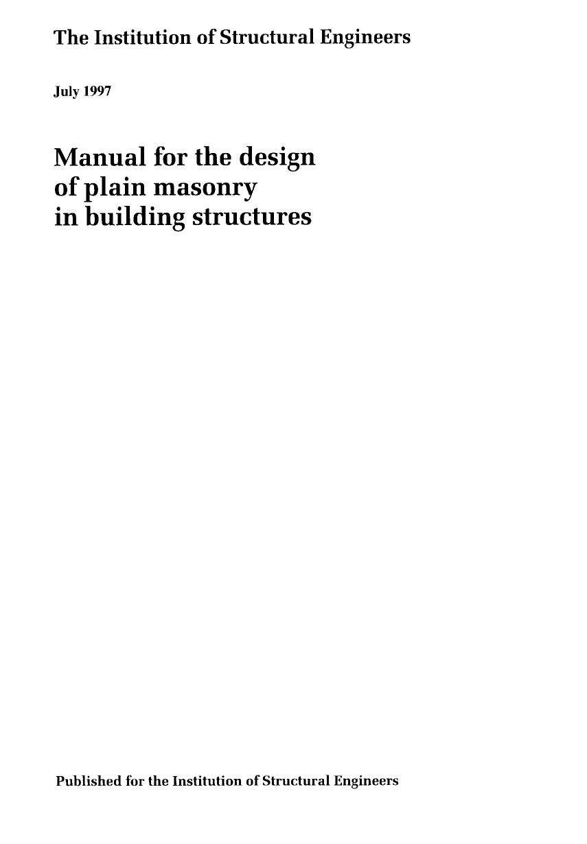 Manual For The Design Of Plain Masonry In Building Structure