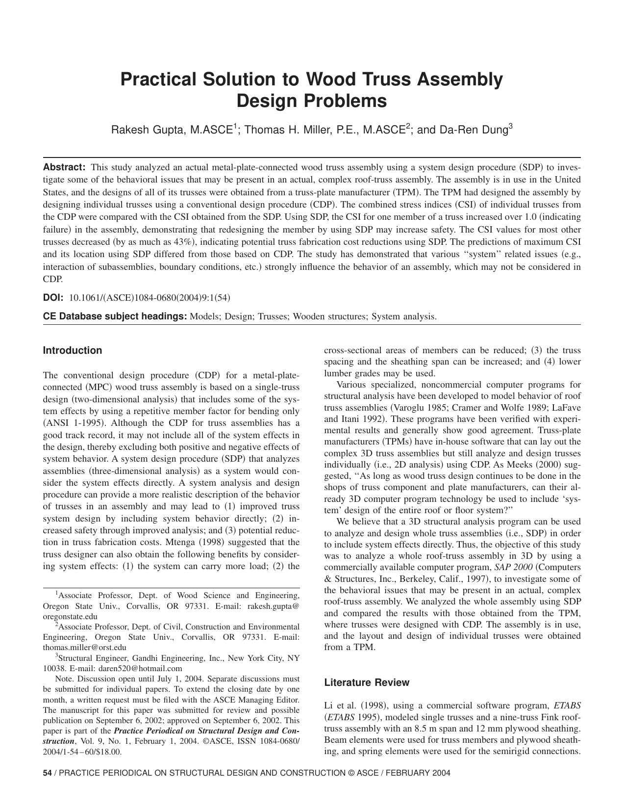 Practical Solution To Wood Truss Assembly Design Problems