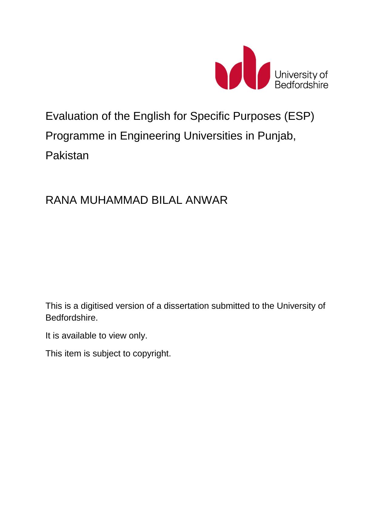 Evaluation of the English for Specific Purposes (ESP) 2016