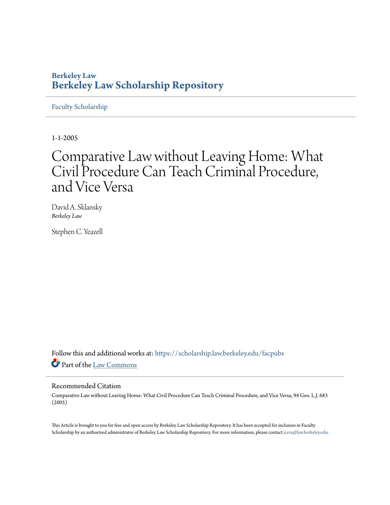 Comparative Law without Leaving Home: What Civil Procedure Can Teach Criminal Procedure, and Vice Versa