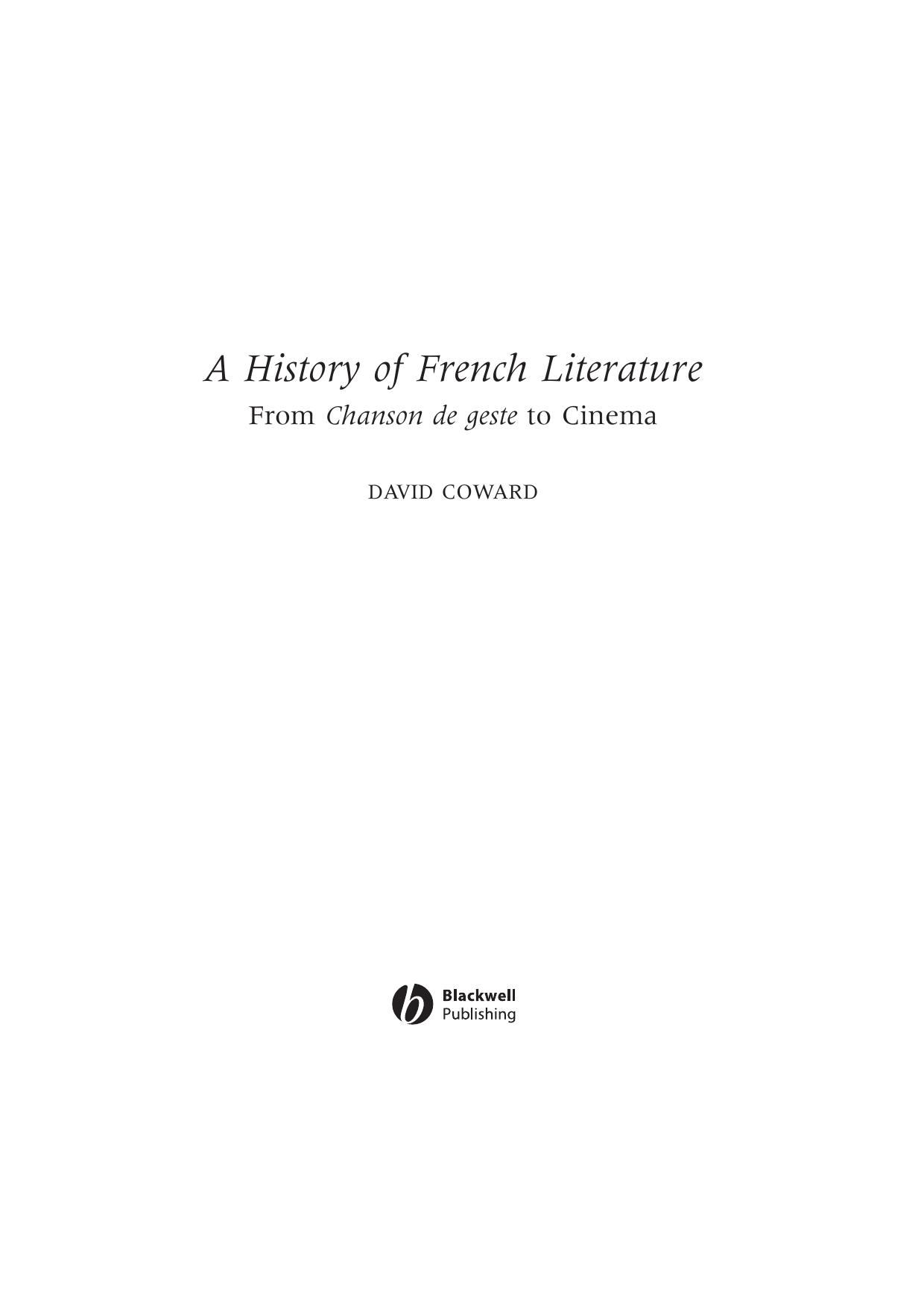 A History of French Literature  From Chanson De Geste to the Cinema-Wiley-Blackwell (2002)