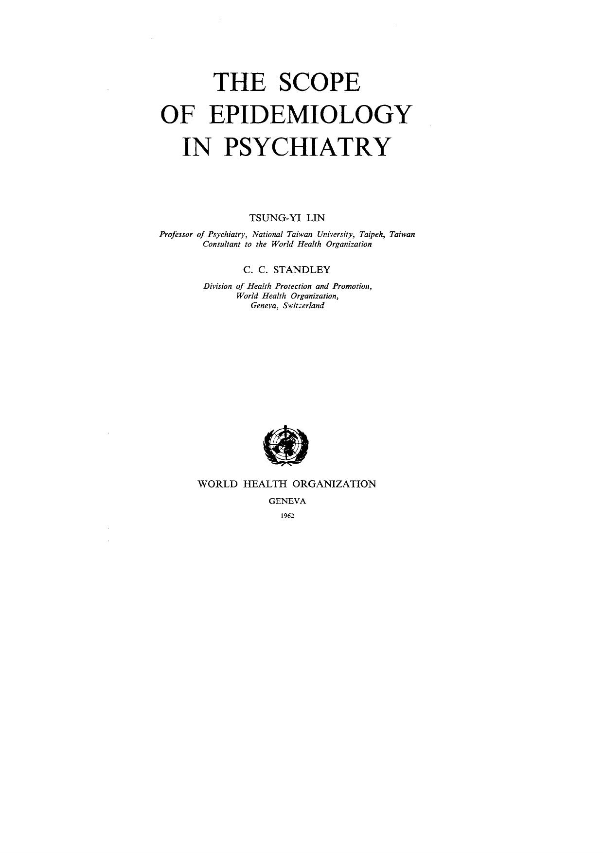 The Scope of Epidemiology in Psychiatry 1962