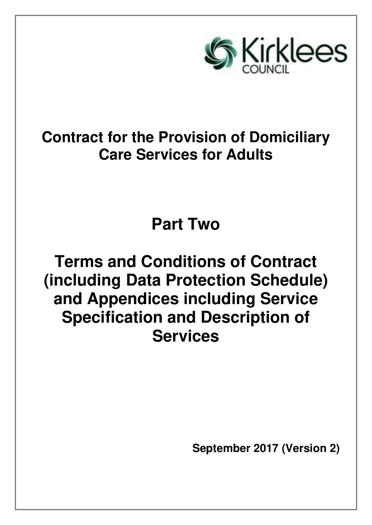 Tender Document for Provision of Domiciliary Care Services for Adults Terms and Conditions