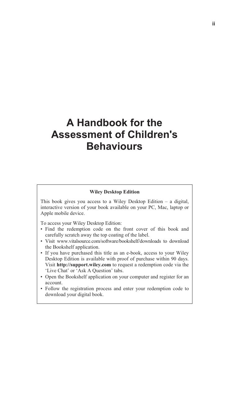 A Handbook for the Assessment of Children's Behaviours, Includes Wiley Desktop Edition 2012