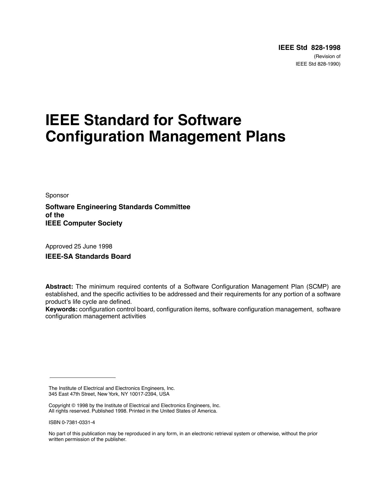 IEEE Standard For Software Configuration Management Plans - IEEE Std 828-1998