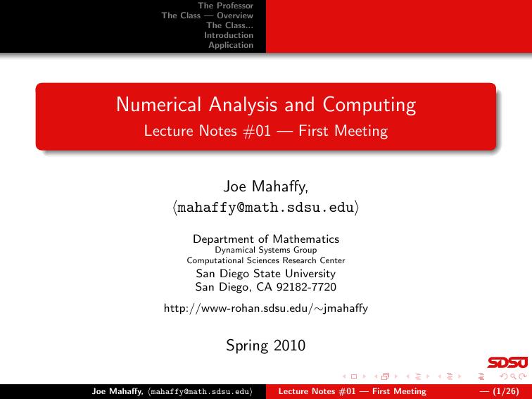 Numerical Analysis and Computing - Lecture Notes #01 --- First Meeting