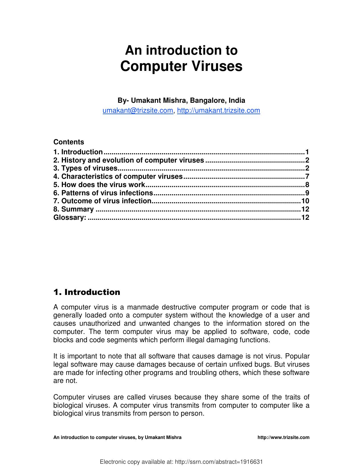 Introduction to computer viruses