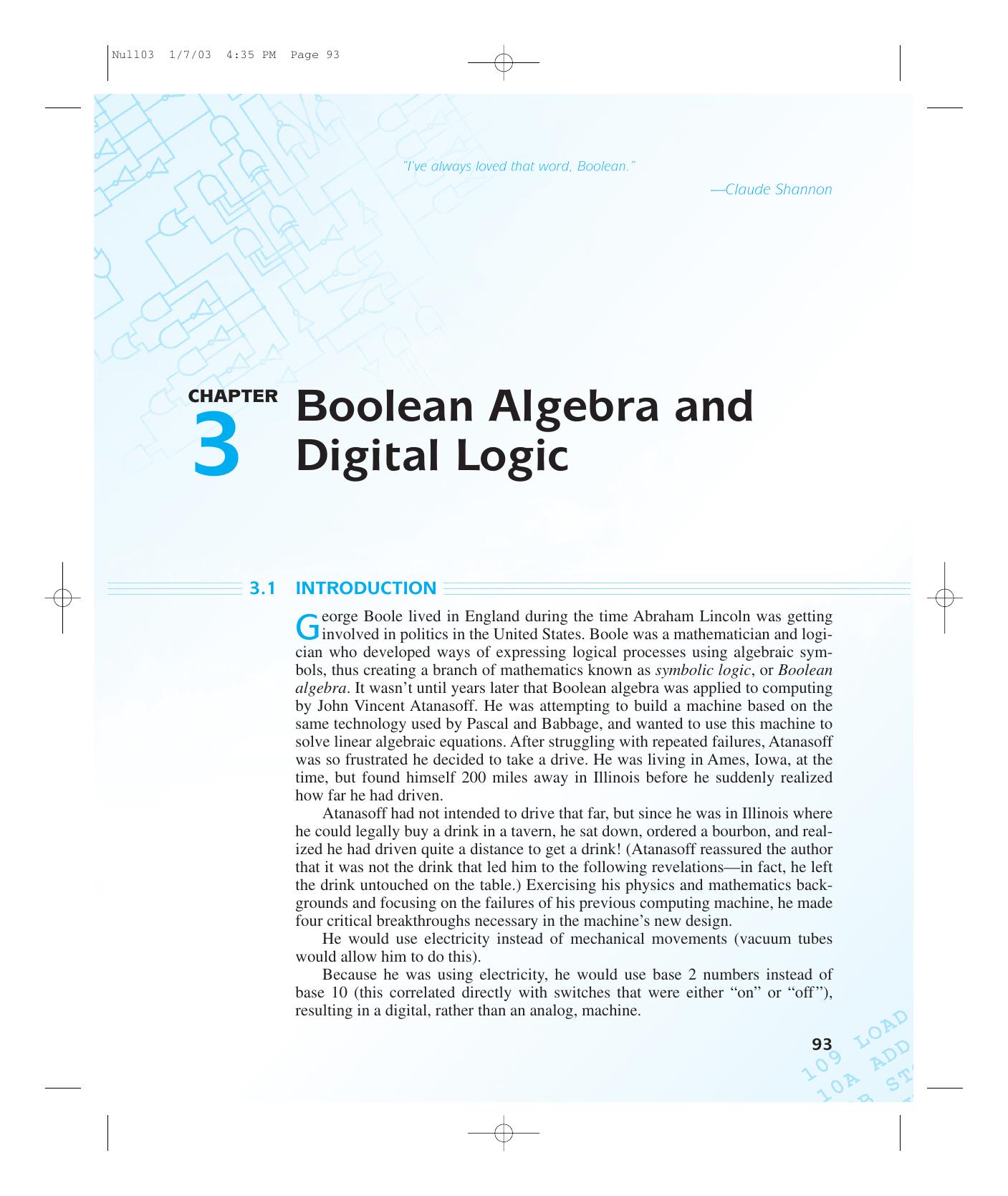 Boolean Algebra and Digittal Logic