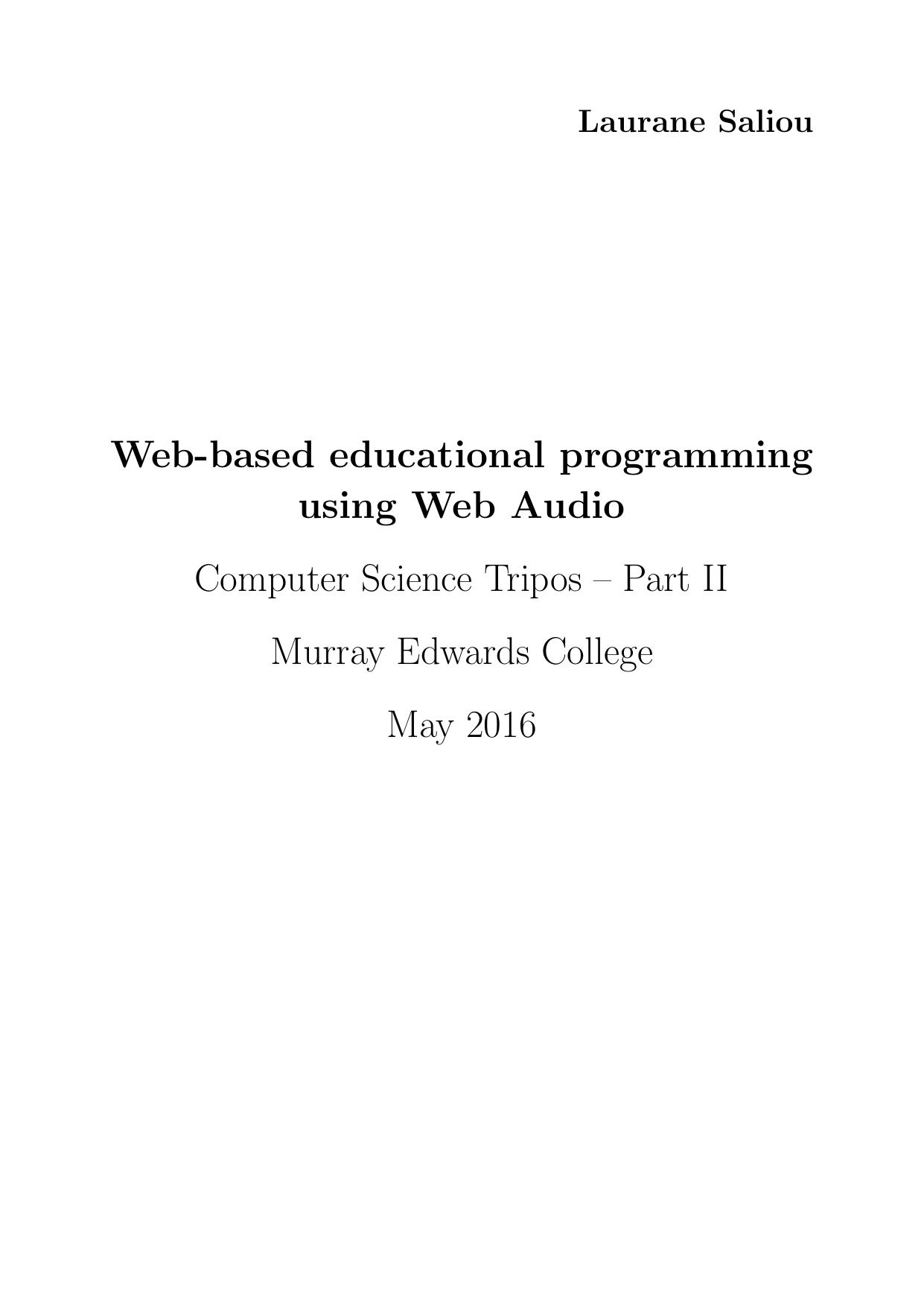 Web-Based Educational Programming Using Web Audio Computer Science Tripos PT II 2016