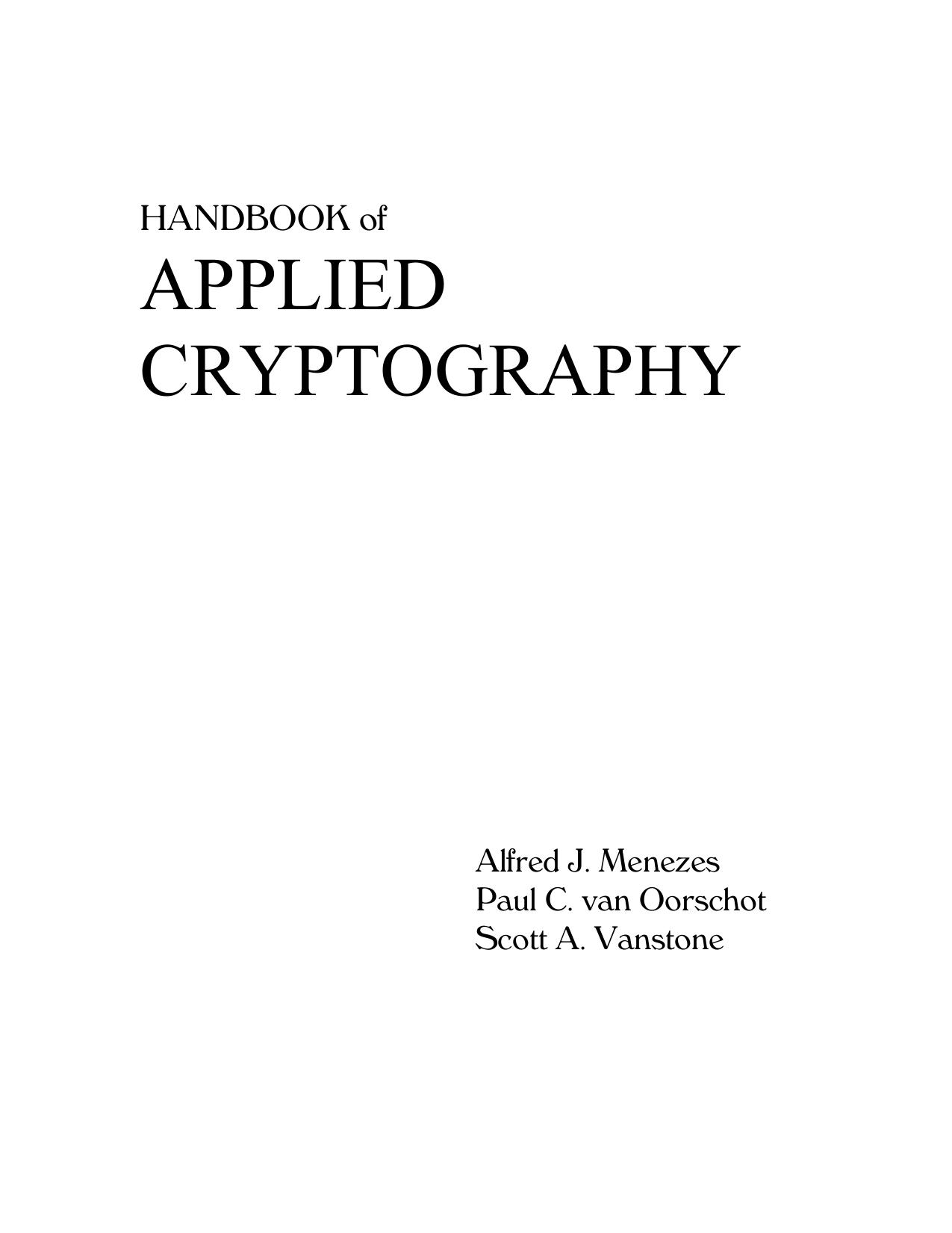 Handbook of Applied Cryptography 4ward by RL Rivest