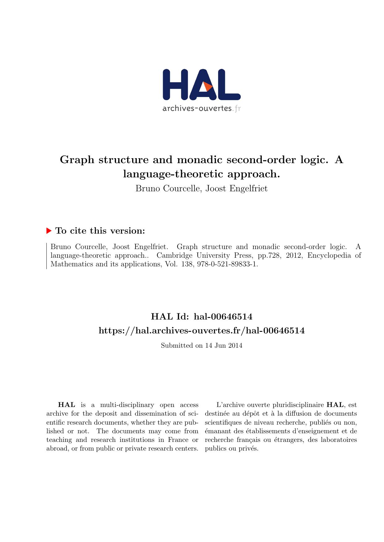 Graph structure and monadic second-order logic. A language-theoretic approach.