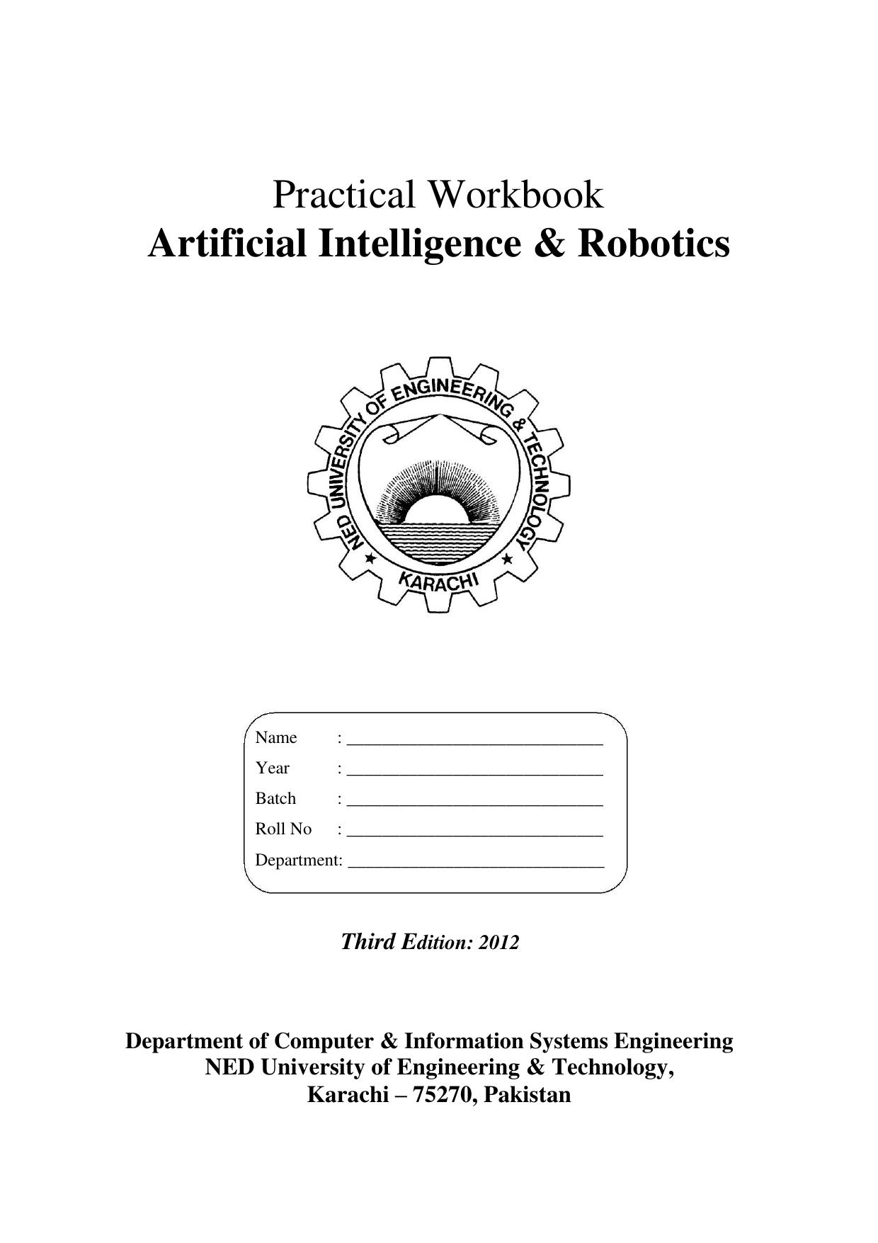Practical Workbook Artificial Intelligence & Robotics 2013