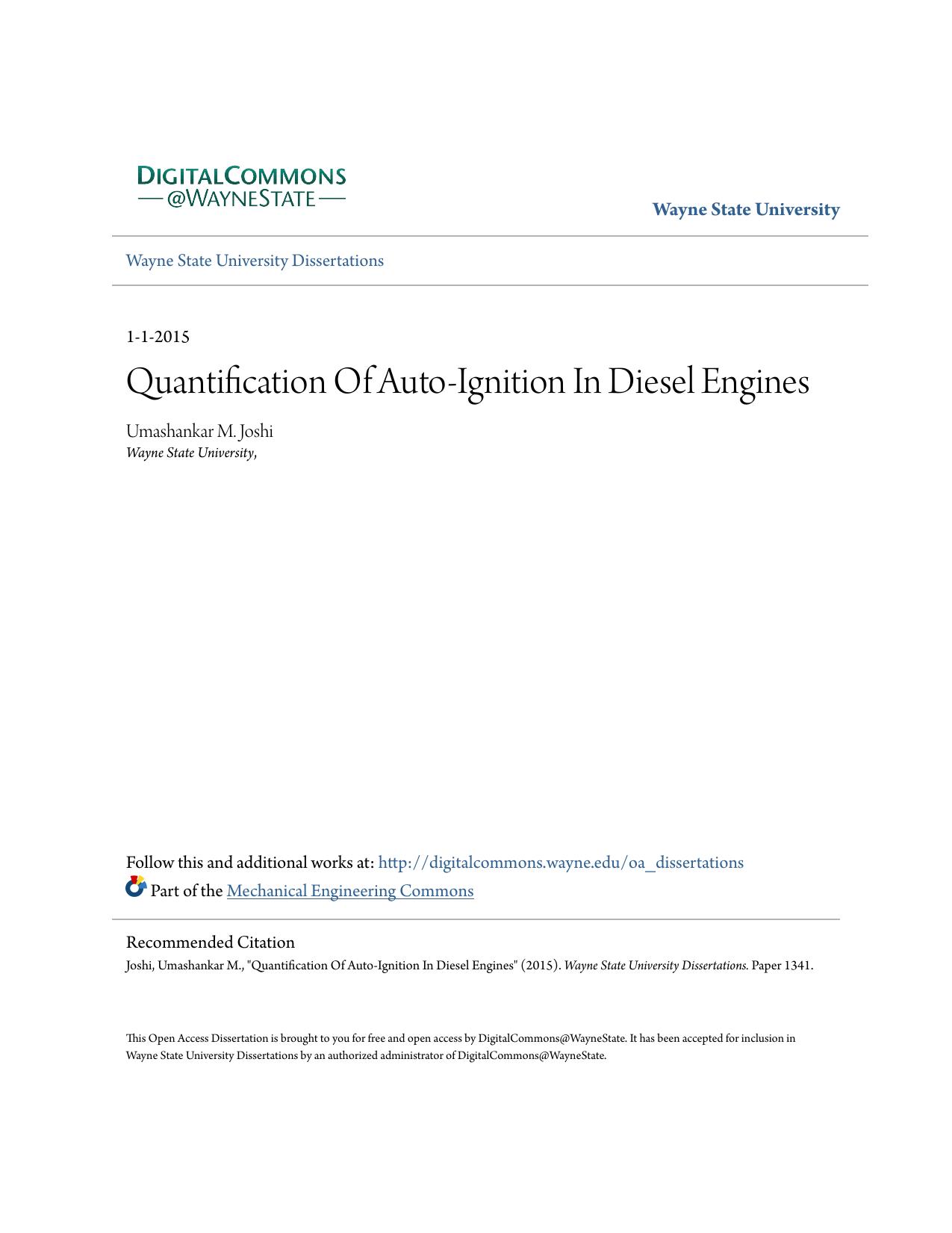 Quantification Of Auto-Ignition In Diesel Engines