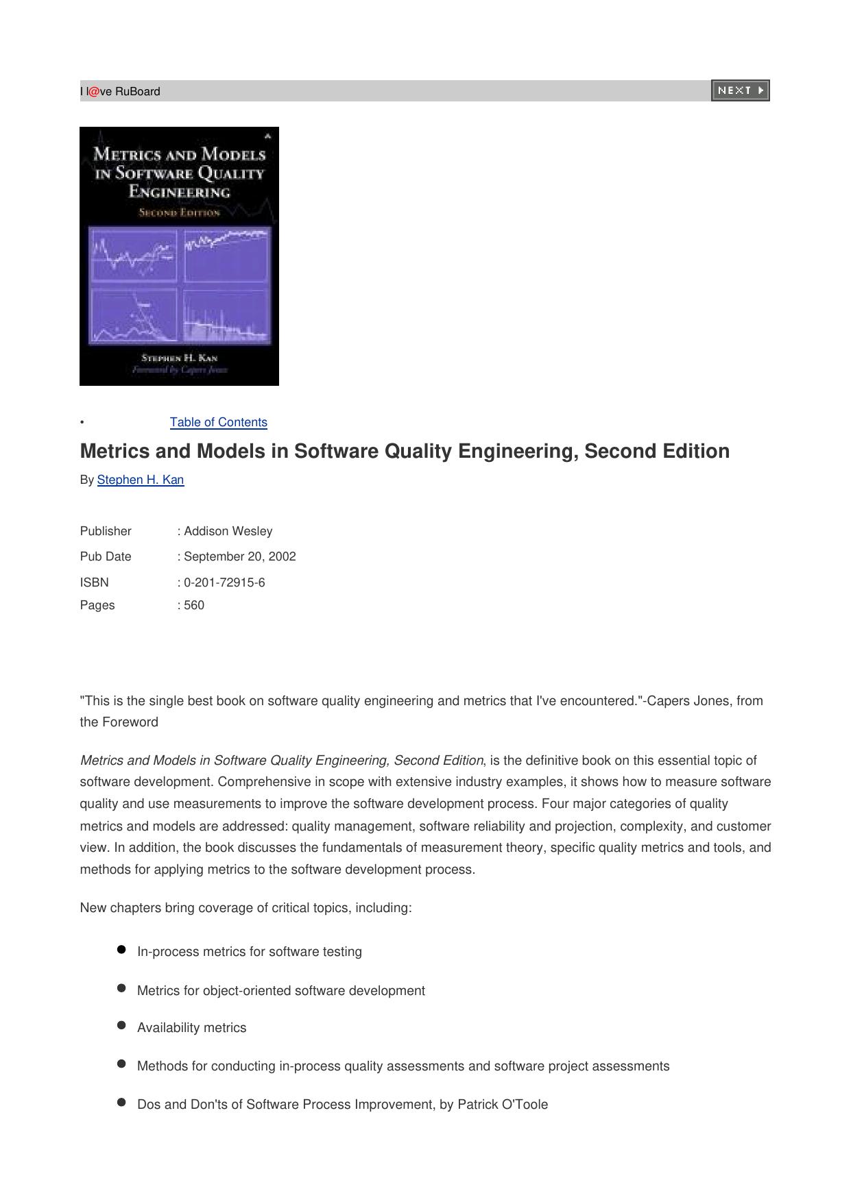 Metrics And Models In Software Quality Engineering