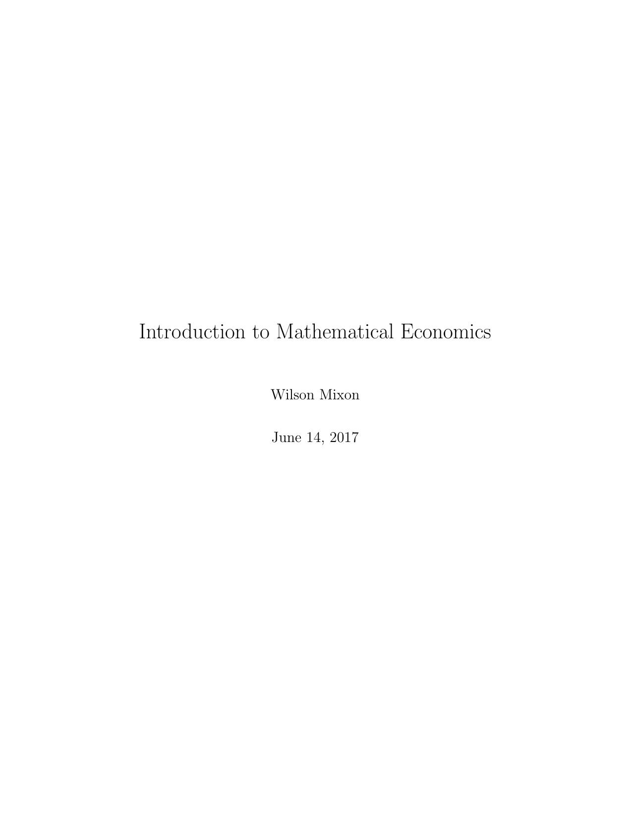 Introduction to Mathematical Economics 2017
