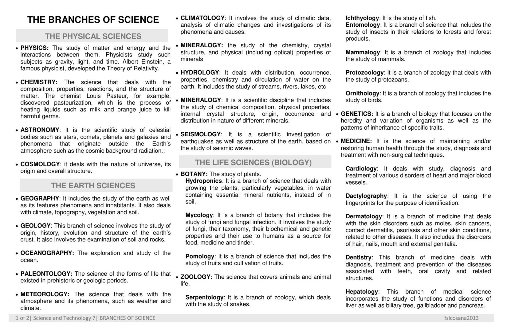 The Branches of Science