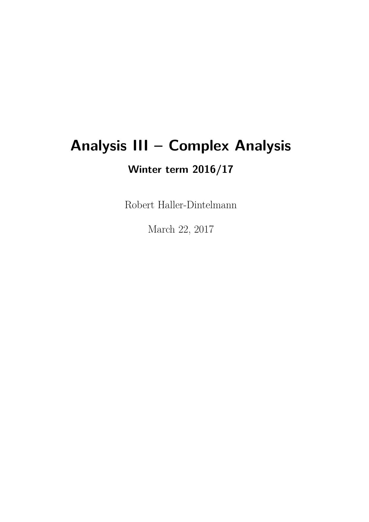 Analysis III- Complex Analysis 2017