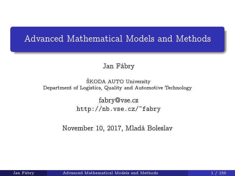 Advanced Mathematical Models and Methods