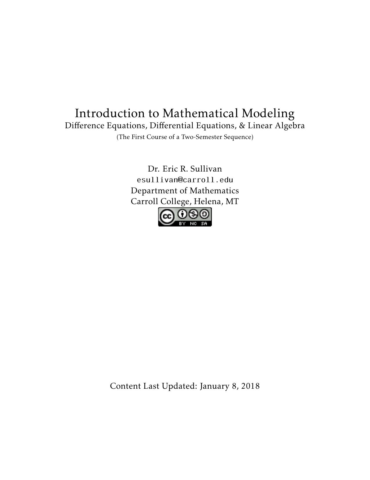 Introduction to mathematical Modeling Notes 2018