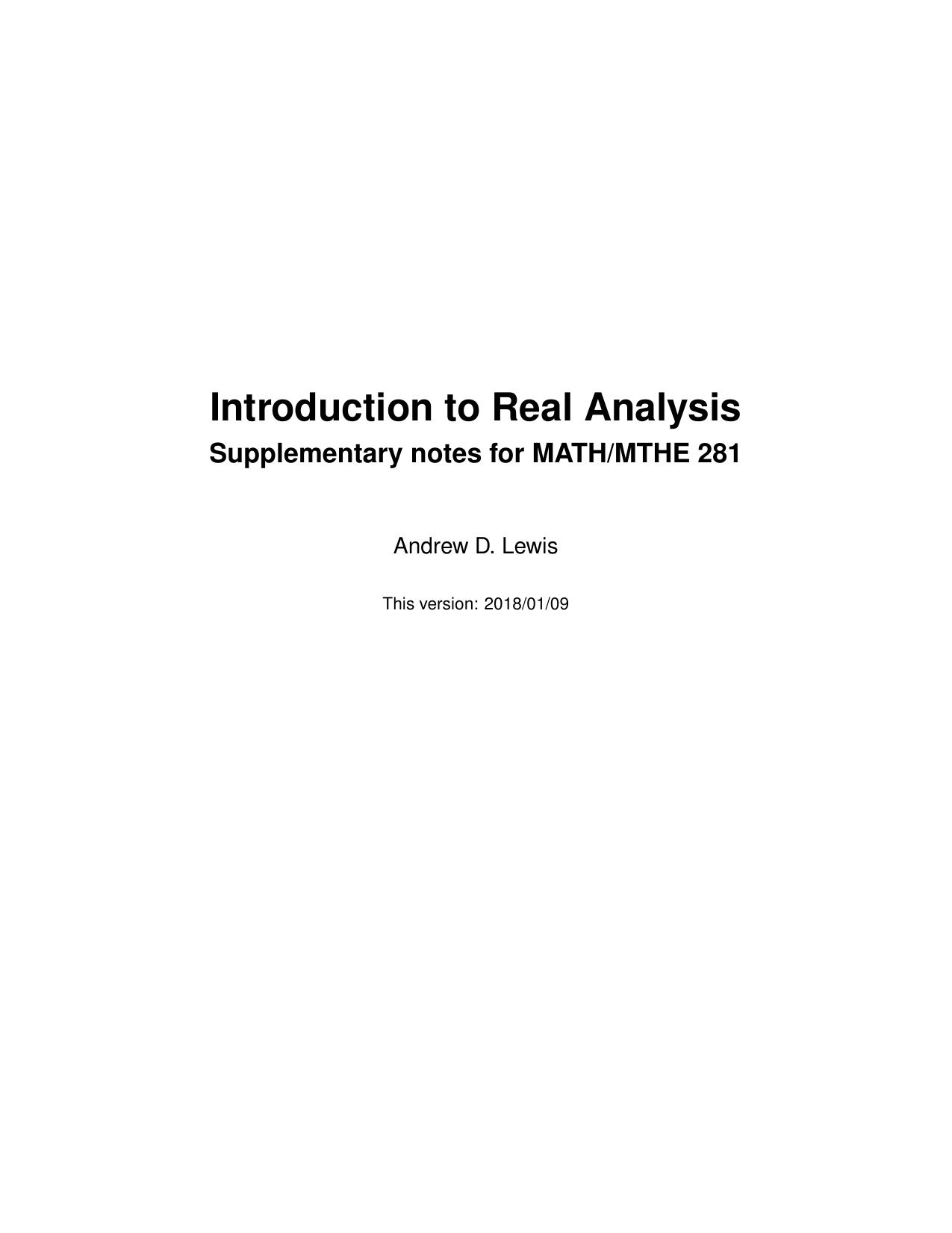 Introduction to Real Analysis 2018