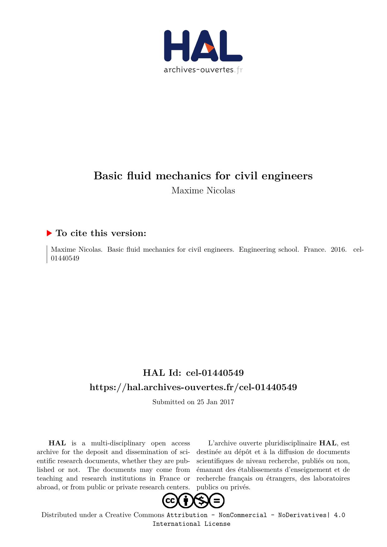 Basic fluid mechanics for civil engineers