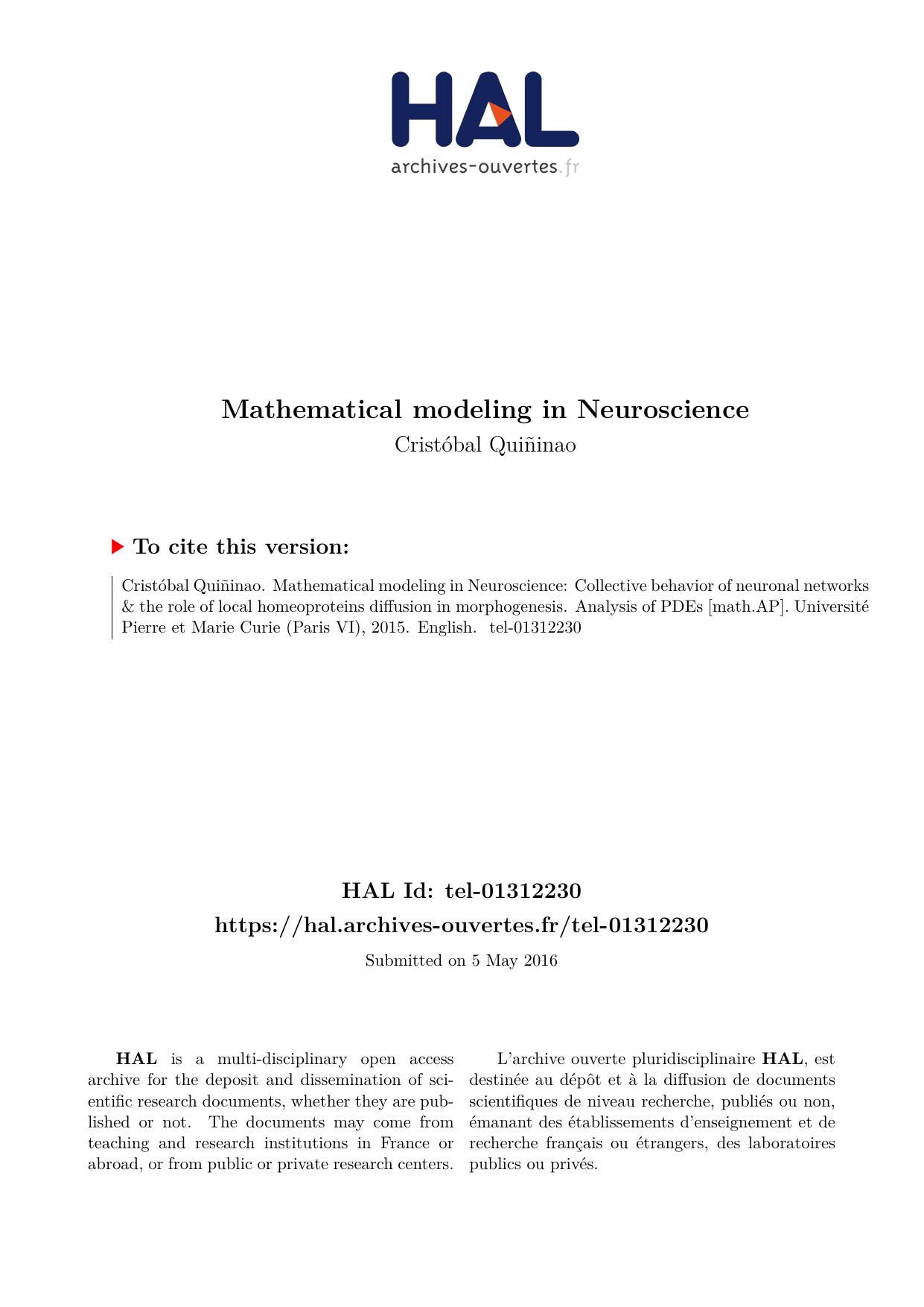 Mathematical modeling in Neuroscience