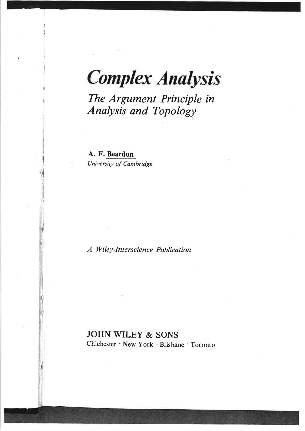 Complex Analysis  The Argument Principle in Analysis and Topology 1979