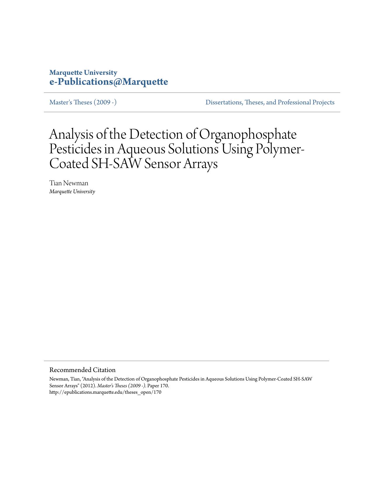Analysis of the Detection of Organophosphate Pesticides in Aqueous Solutions Using Polymer-Coated SH-SAW Sensor Arrays