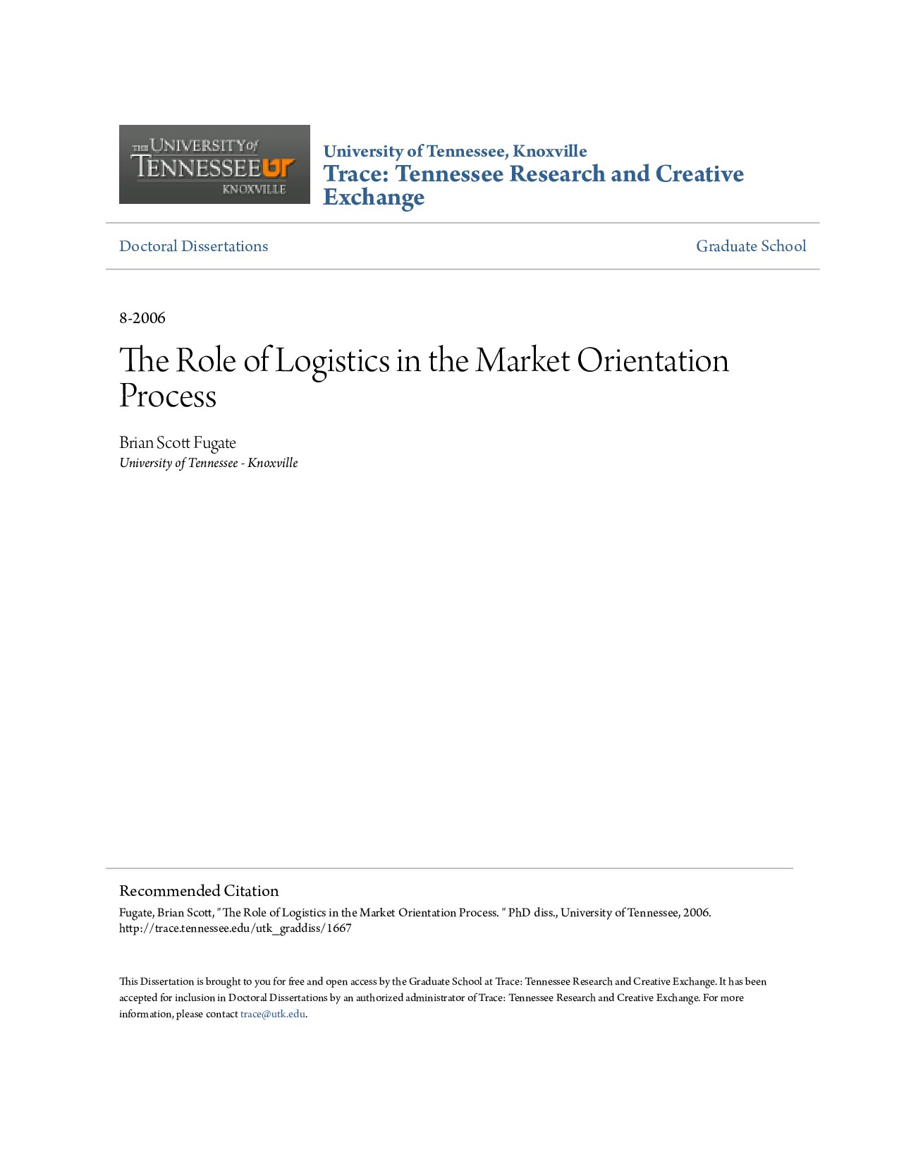 The Role of Logistics in the Market Orientation Process