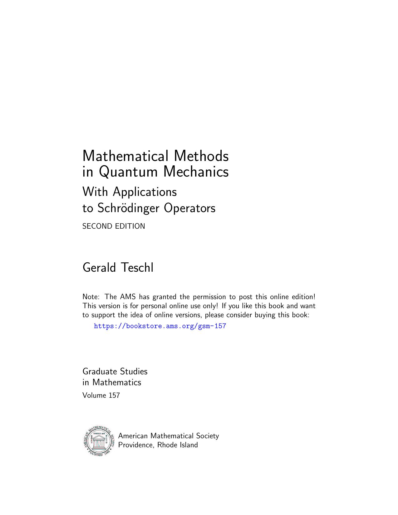Mathematical Methods in Quantum Mechanics