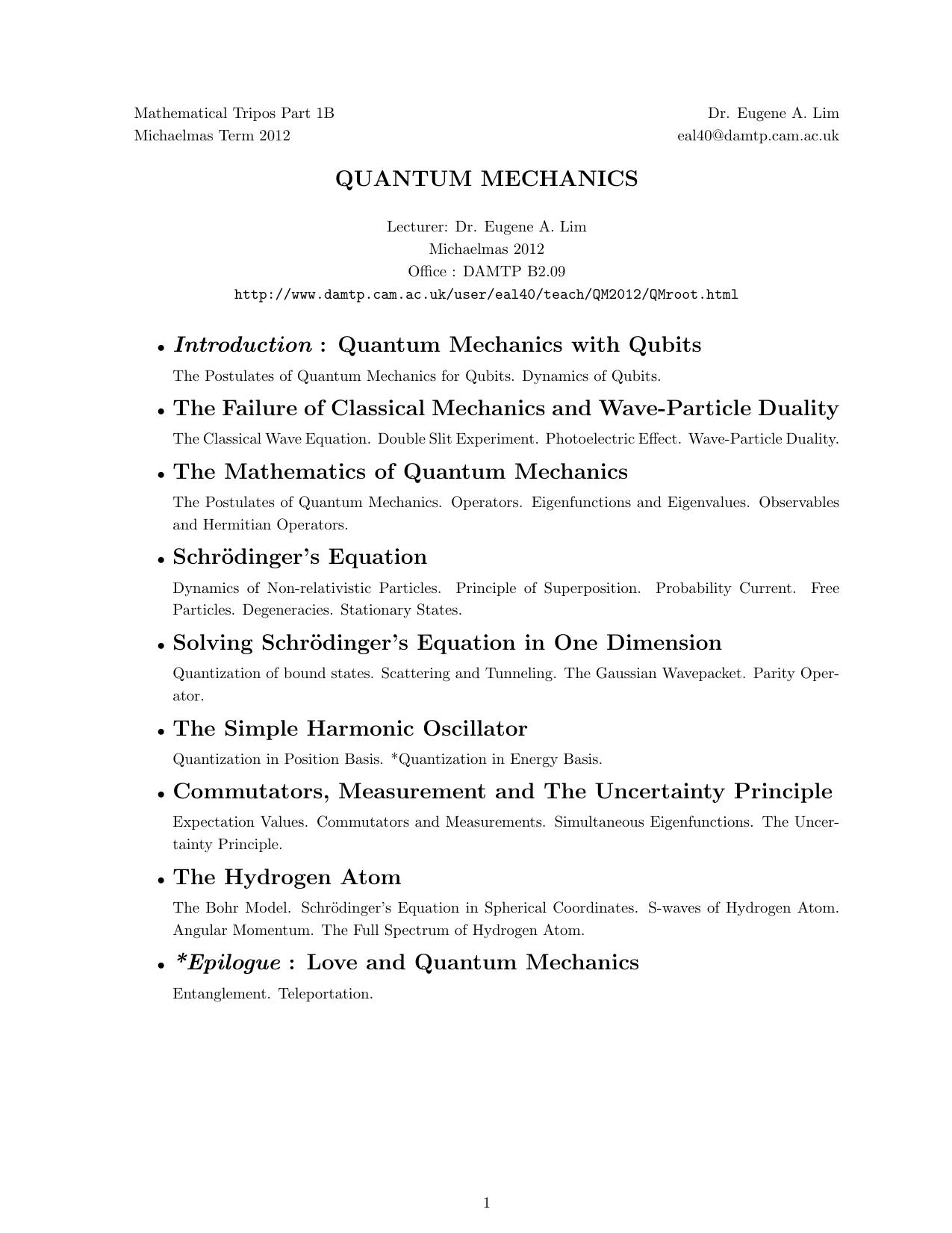 QUANTUM MECHANICS • Introduction   Quantum