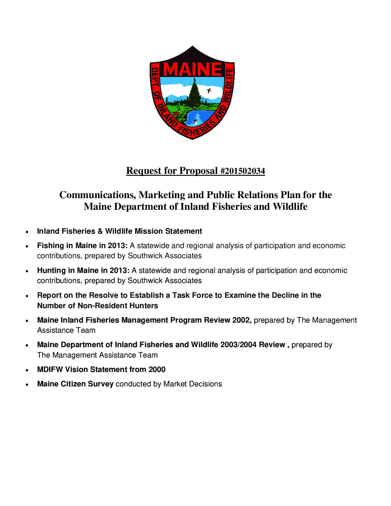 Request for Proposal #201502034 Communications, Marketing and Public Relations Plan for the ...