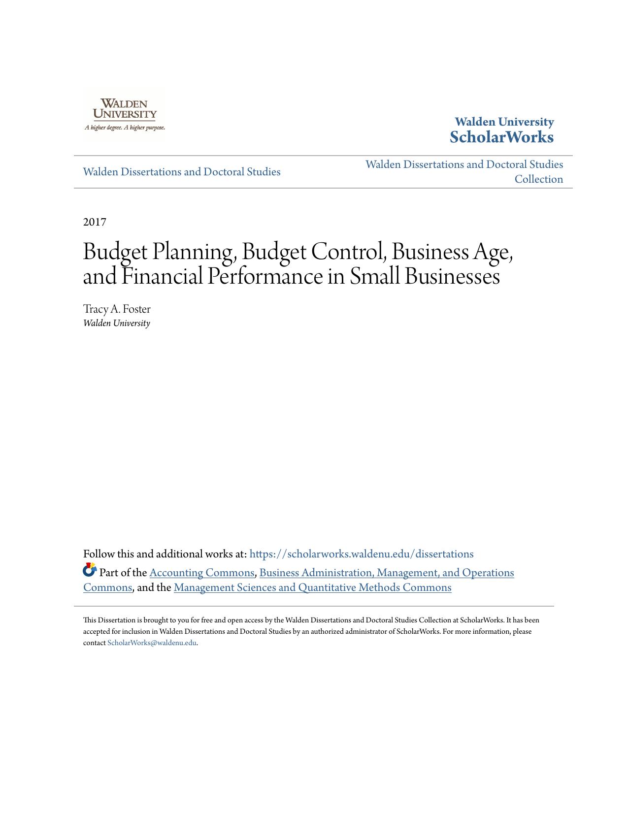 Budget Planning, Budget Control, Business Age, and Financial Performance in Small Businesses