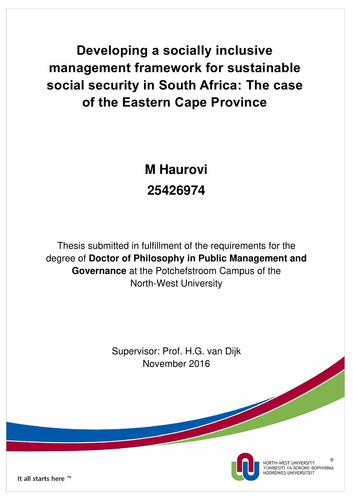 Developing a socially inclusive management framework for sustainable social security in South Africa 2018 PDF