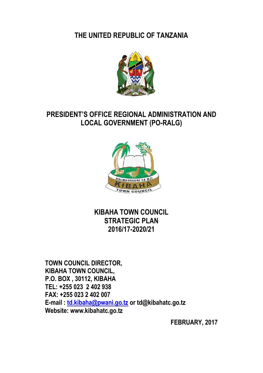 PRESIDENT’S OFFICE REGIONAL ADMINISTRATION AND LOCAL GOVERNMENT 2017