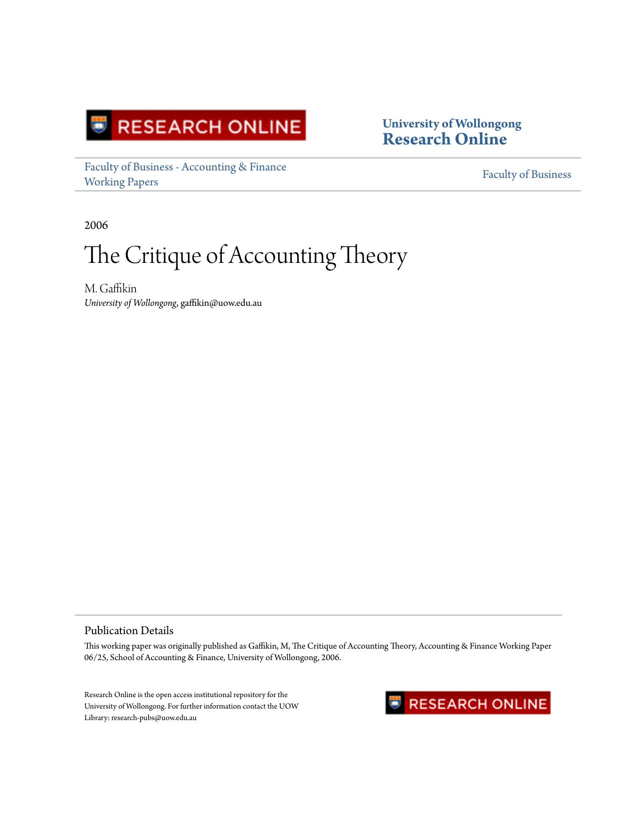 The Critique of Accounting Theory