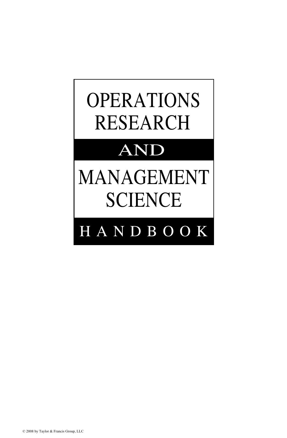 OPERATIONS RESEARCH AND MANAGEMENT SCIENCE HANDBOOK