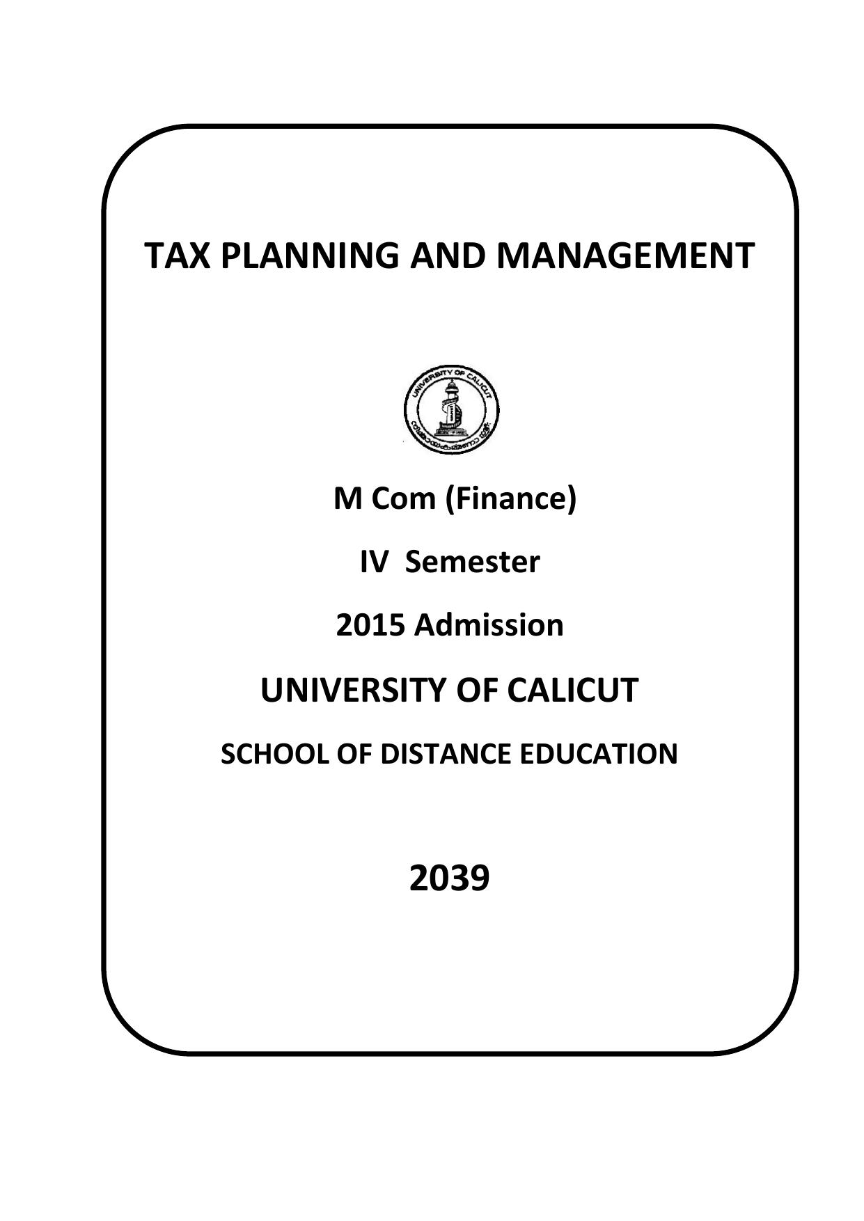 Tax Planning and Management 2015