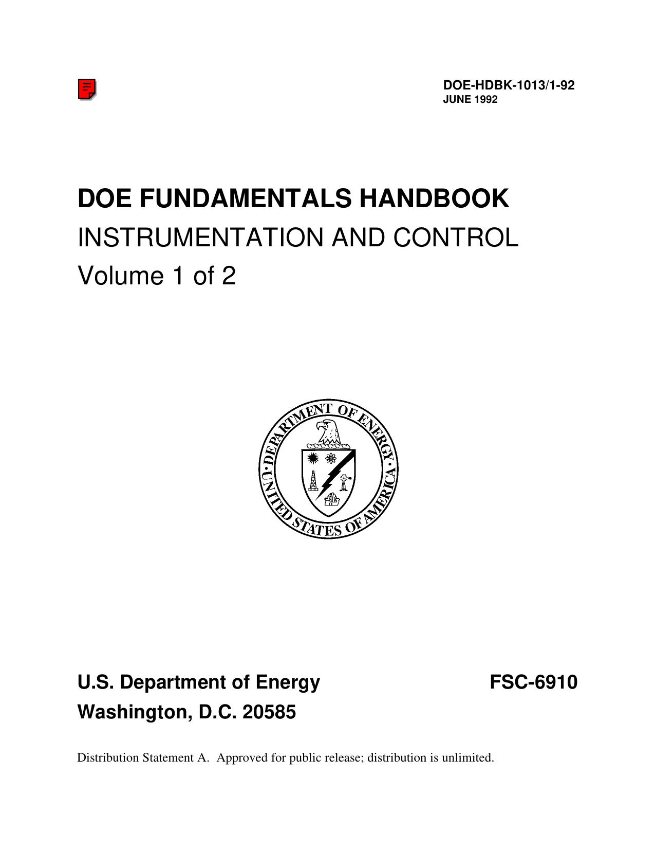 DOE-HDBK-1013/1-92; DOE Fundamentals Handbook Instrumentation and Control Volume 1 of 2