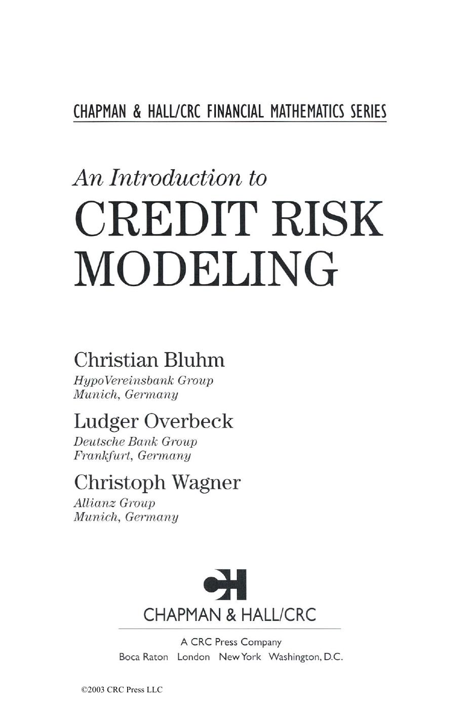 Introduction to Credit Risk Modeling, An