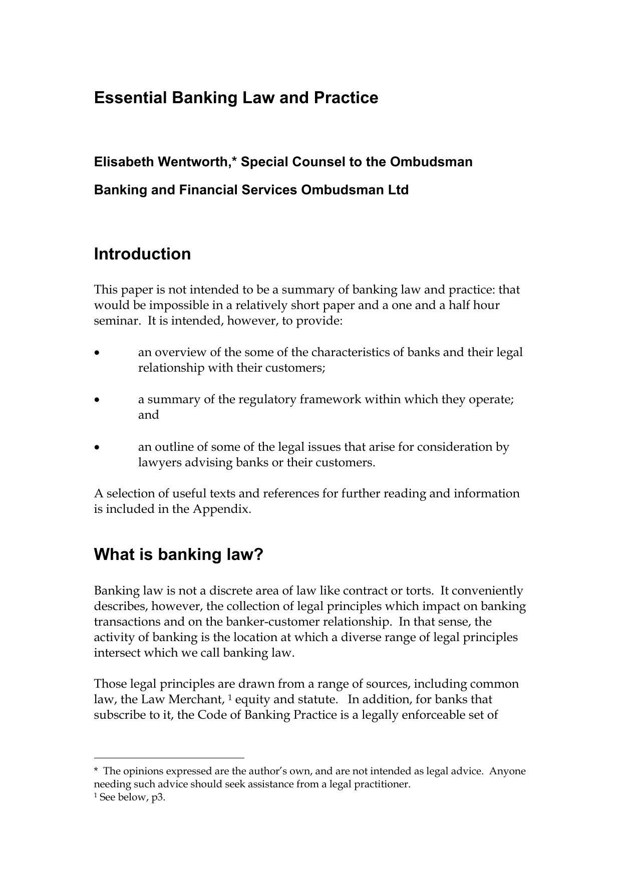Microsoft Word - LIV Paper July 07 Essentials in banking law and practice EW.doc