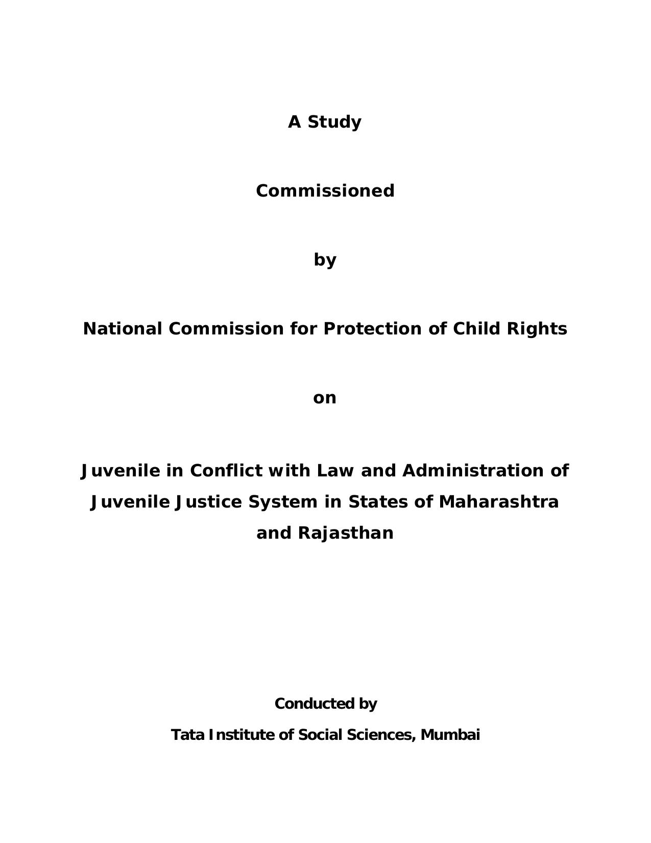 Report on Juvenile in Conflict with Law and Administration of Juvenile Justice System 2015