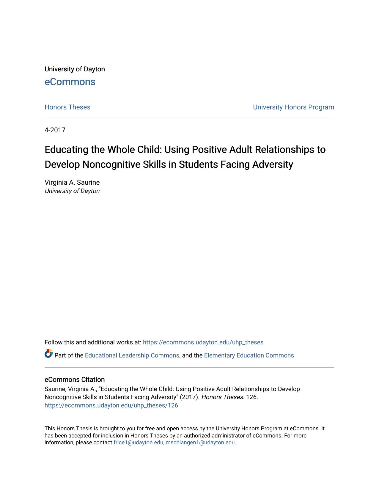 Educating the Whole Child: Using Positive Adult Relationships to Develop Noncognitive Skills in Students Facing Adversity