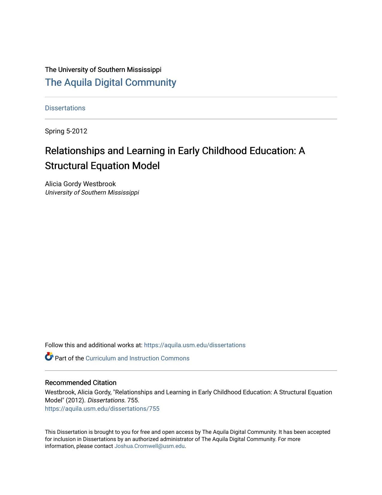 Relationships and Learning in Early Childhood Education: A Structural Equation Model