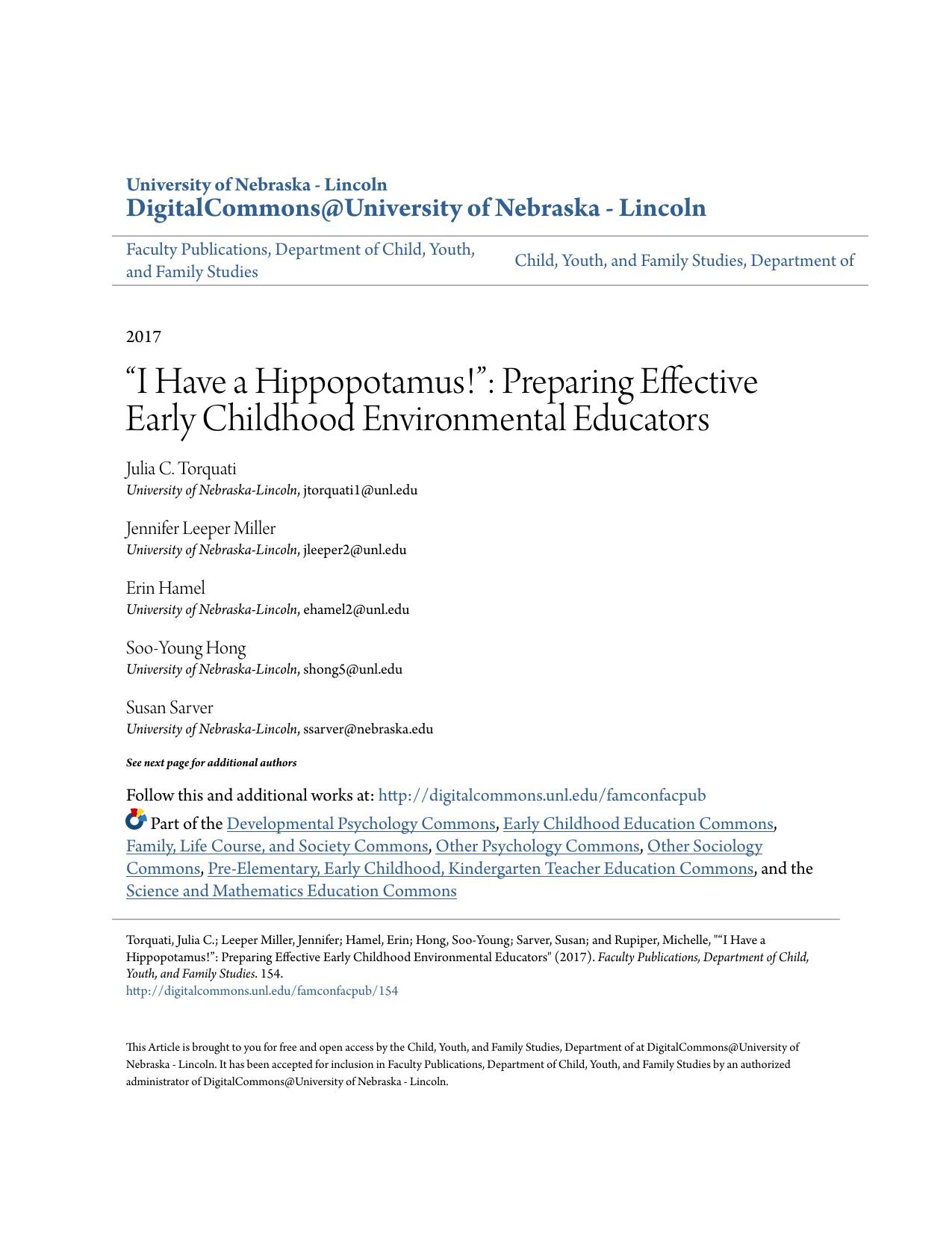 â•œI Have a Hippopotamus!â•š: Preparing Effective Early Childhood Environmental Educators