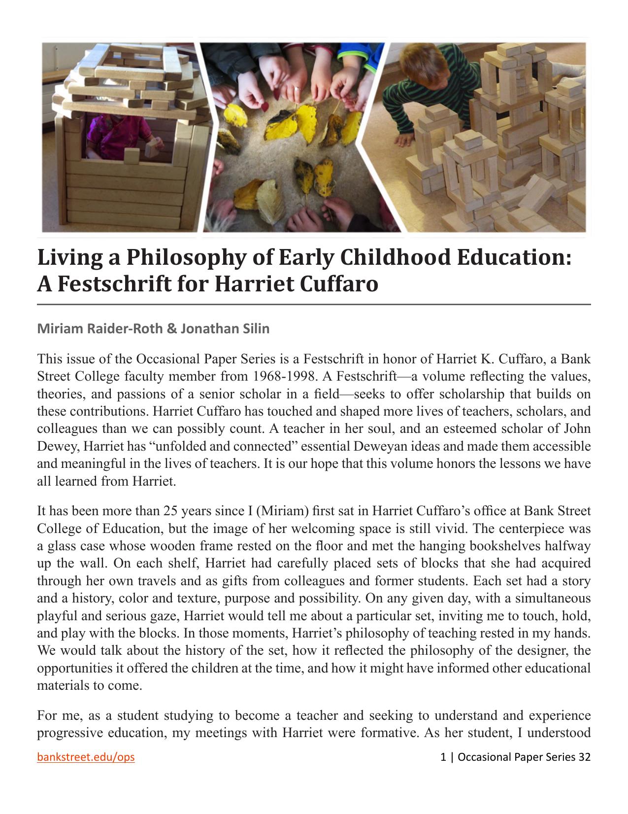 Living a Philosophy of Early Childhood Education