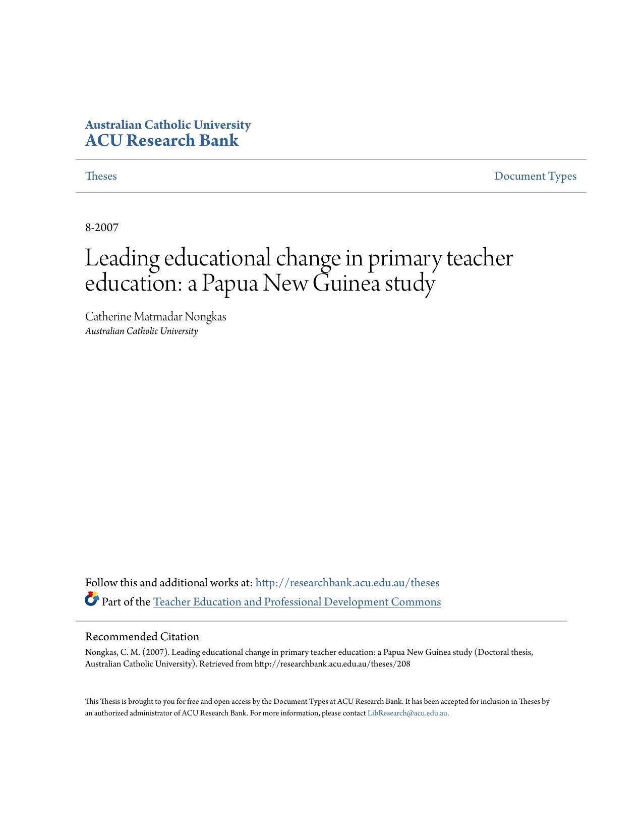 Leading educational change in primary teacher education: a Papua New Guinea study