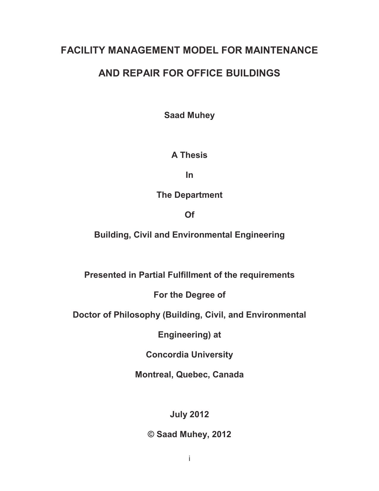 FACILITY MANAGEMENT MODEL FOR MAINTENANCE AND REPAIR FOR OFFICE BUILDINGS
